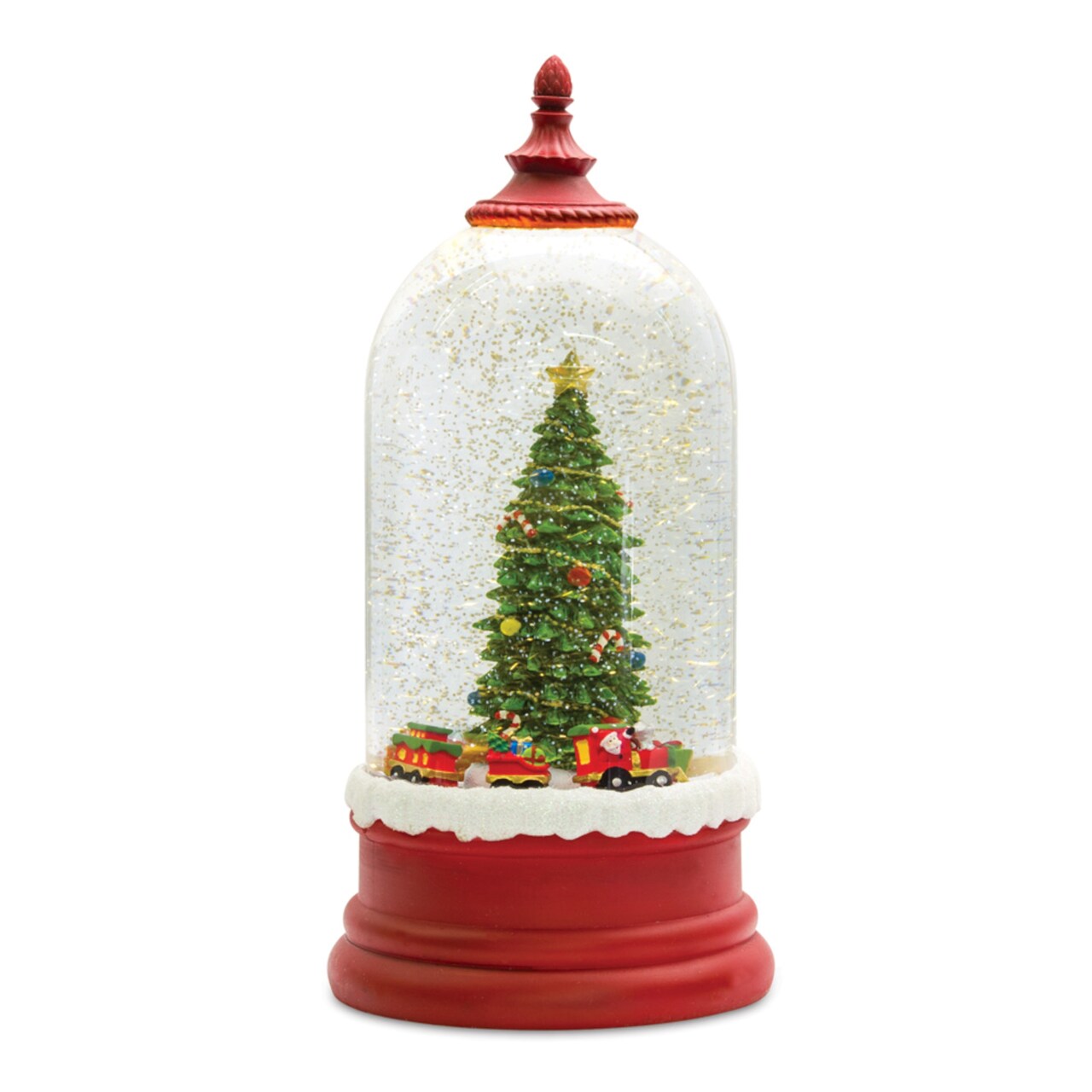 Melrose Lighted Snow Globe with Christmas Tree, Train, and Timer - 10.5" - Red and White